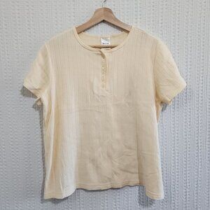 BLAIR Vintage Pastel Yellow Henley Textured Baby Tee Women's Size Large